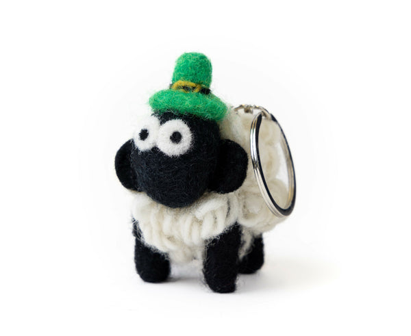 Knitted Sheep Keyring Mountain Blackface With Felt Leprechaun Hat