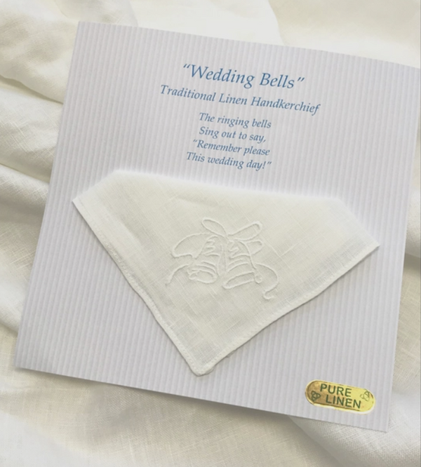 Wedding Bells Embroidered Linen Handkerchief