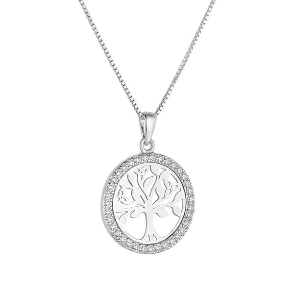 Sterling Silver CZ Round Tree of Life Pendant