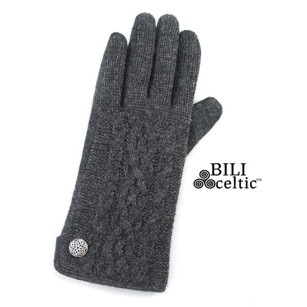Celtic Cable Knit Gloves- Charcoal