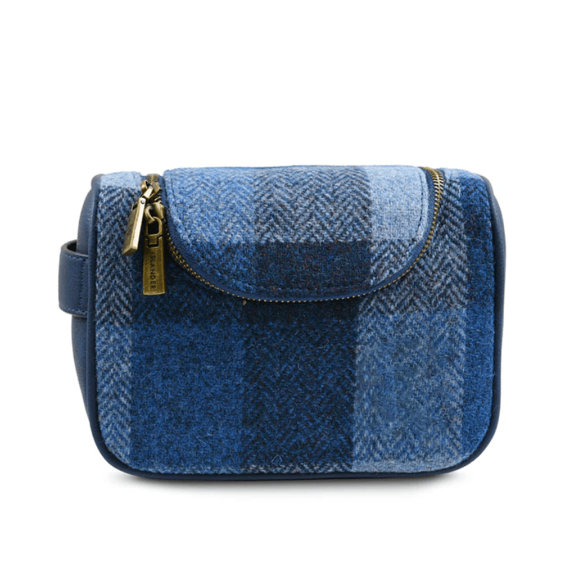 Navy Check Wash Bag Harris Tweed Toiletry – The Celtic Gift Store
