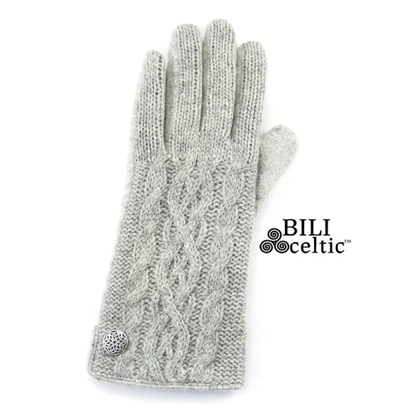 Celtic Cable Knit Gloves- Light Grey