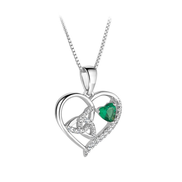Sterling Silver Green Cz Celtic Heart Necklace