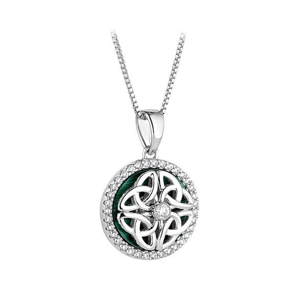 Sterling Silver Malachite Spinning Celtic Necklace