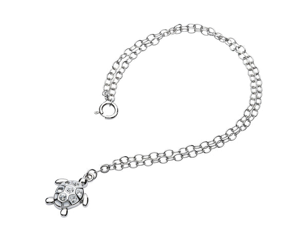 Turtle Anklet encrusted with clear Crystals