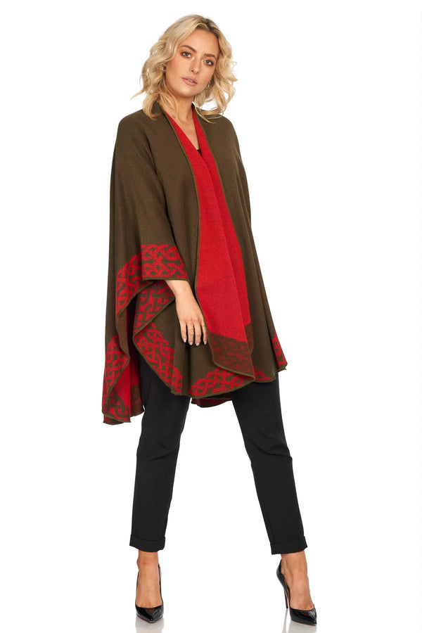 Moss/Red Shawl with Celtic Motif