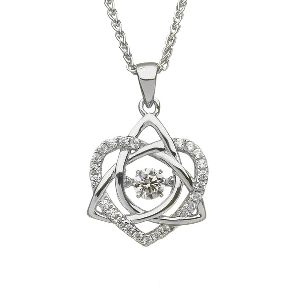 Silver Trinity and Heart Dancing Stone Necklace