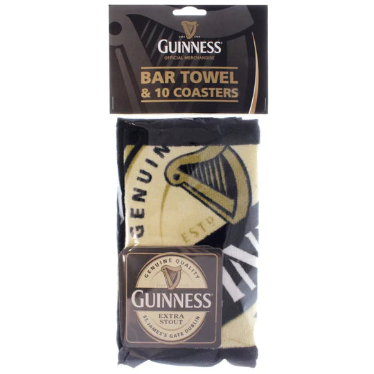 Guinness Label Bar Towel & Coasters Set