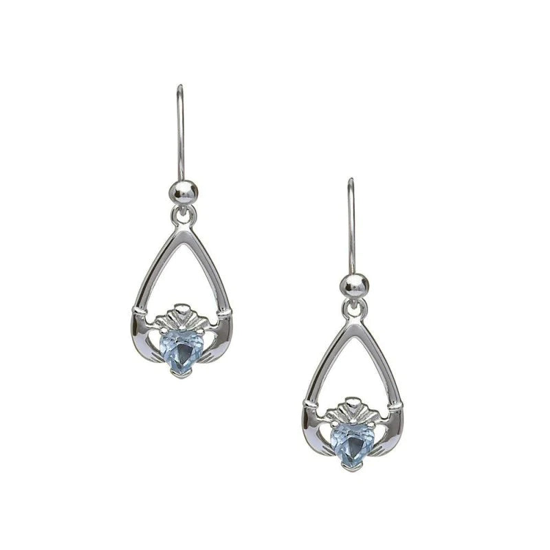 Silver Claddagh Birthstone Earrings