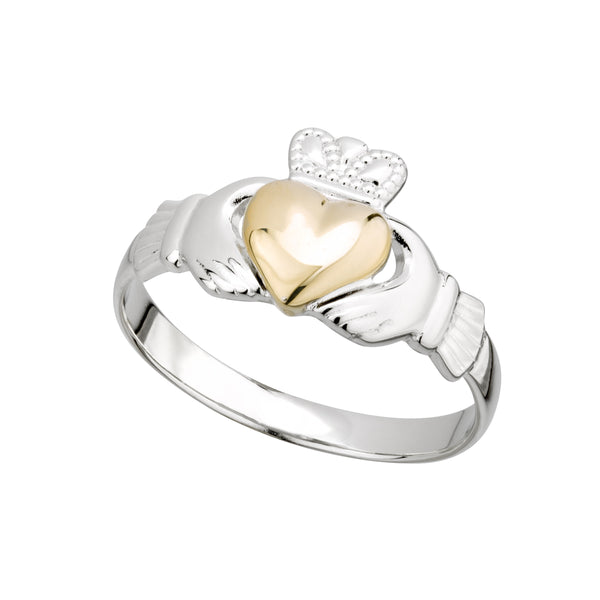 Sterling Silver Gold Heart Claddagh Ring