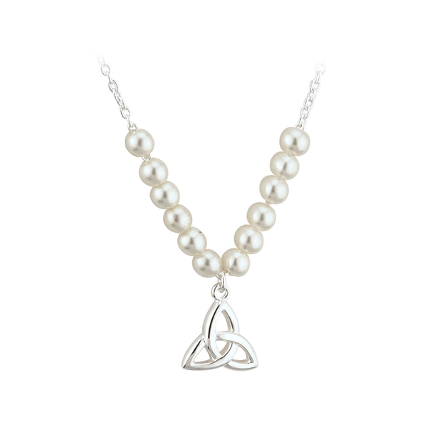 Rhodium Plated Pearl Trinity Knot Communion Necklet