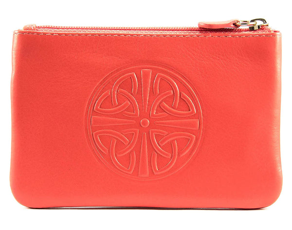 Celtic Knot Leather Coin Purse- Coral