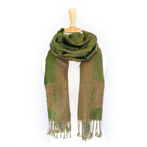 Mary Celtic Knot Reversible Scarf- Green/Red