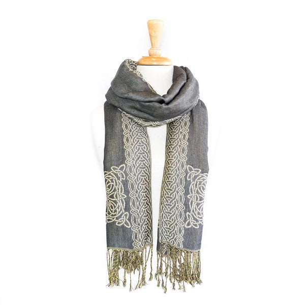 Mary Celtic Knot Reversible Scarf- Grey/Cream