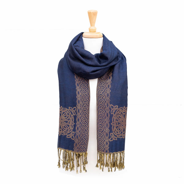 Mary Celtic Knot Reversible Scarf- Navy/Copper