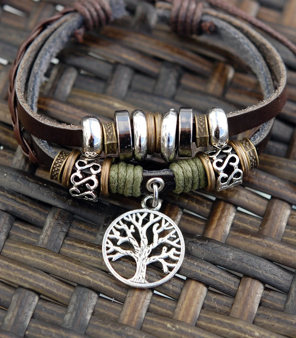 Espresso Leather Bracelet with Celtic Tree of Life
