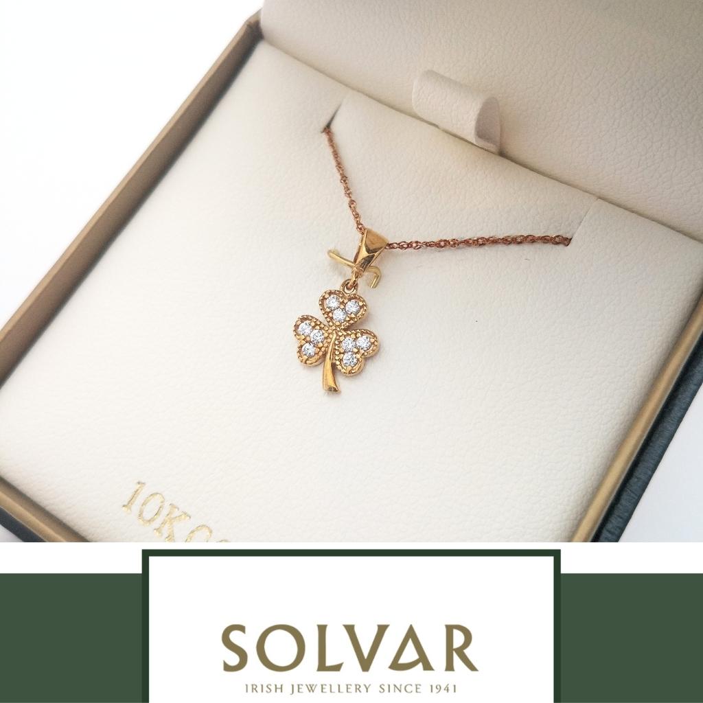 10K Gold CZ Shamrock Necklace- Multi CZ Stones