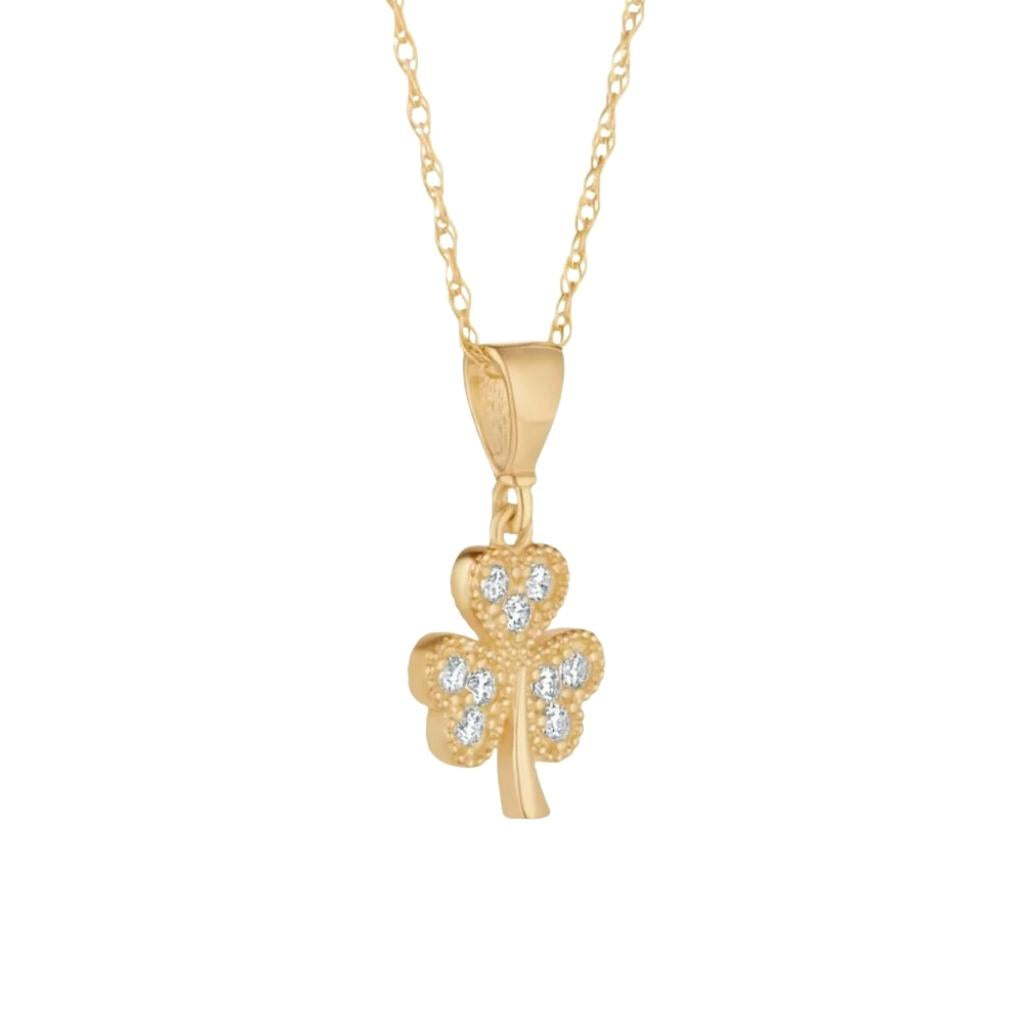 10K Gold CZ Shamrock Necklace- Multi CZ Stones