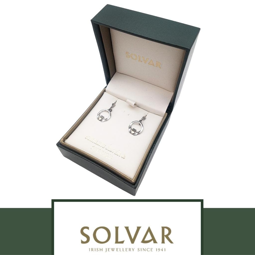 10K Gold and Sterling Silver Claddagh Drop Earrings