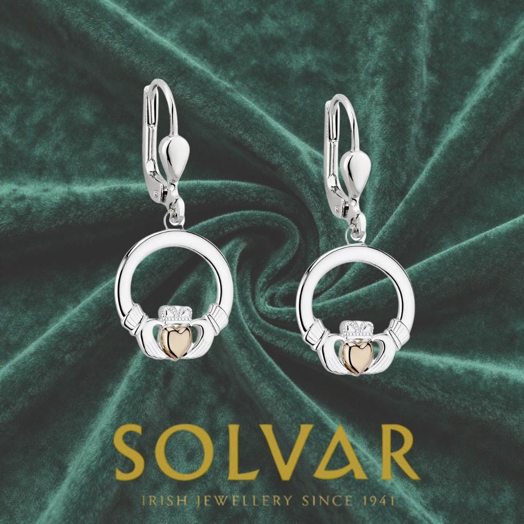 10K Gold and Sterling Silver Claddagh Drop Earrings