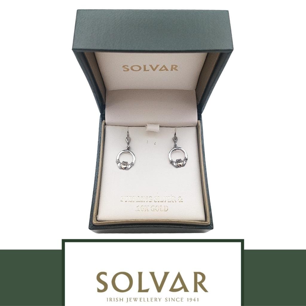 10K Gold and Sterling Silver Claddagh Drop Earrings