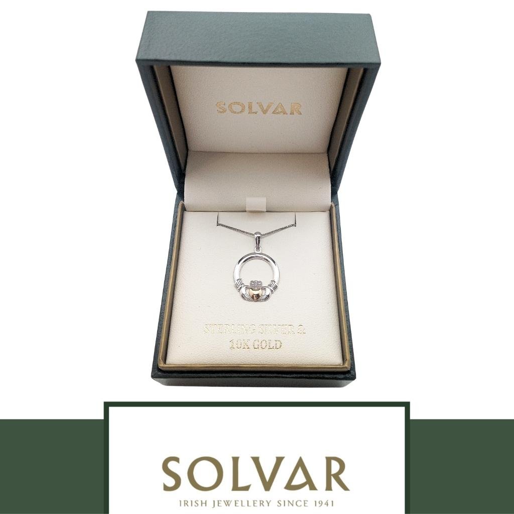 10K Gold and Sterling Silver Claddagh Necklace