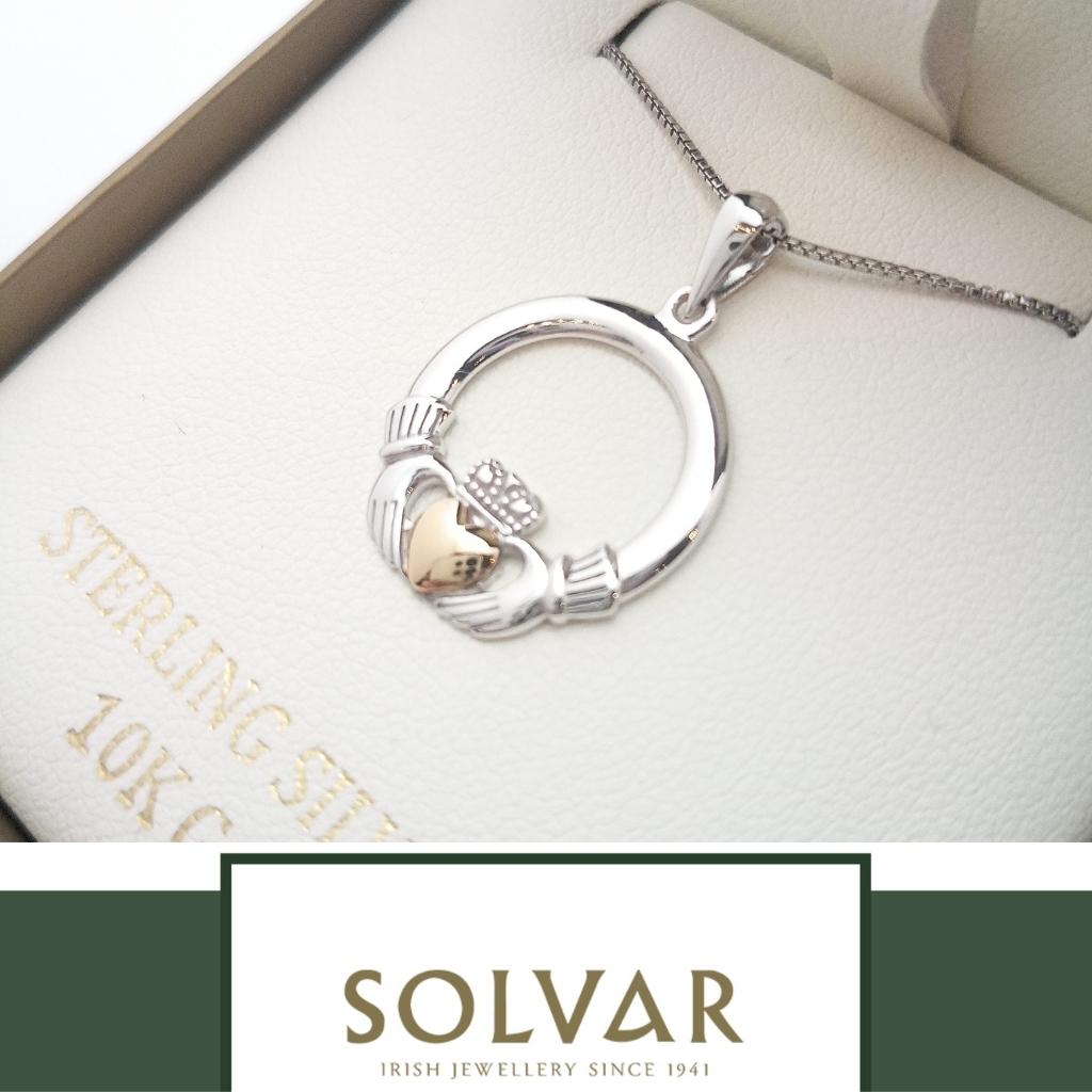 10K Gold and Sterling Silver Claddagh Necklace