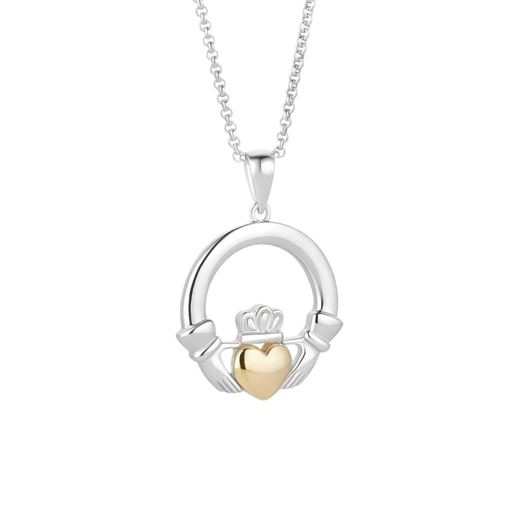 10K Gold and Sterling Silver Claddagh Necklace