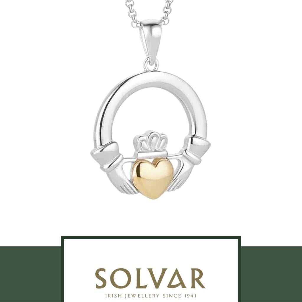 10K Gold and Sterling Silver Claddagh Necklace