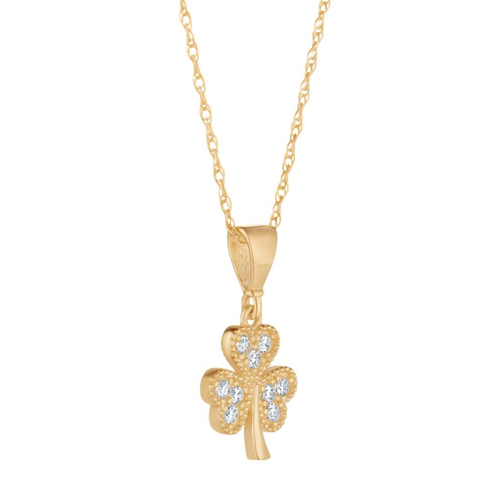 10K Gold CZ Shamrock Necklace - Multi CZ Stones - The Celtic Gift Store - Necklaces
