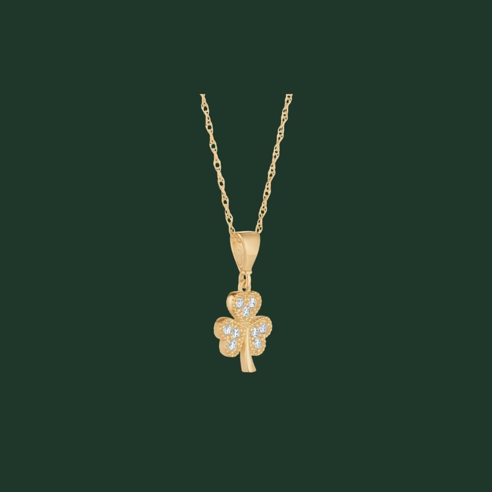 10K Gold CZ Shamrock Necklace - Multi CZ Stones