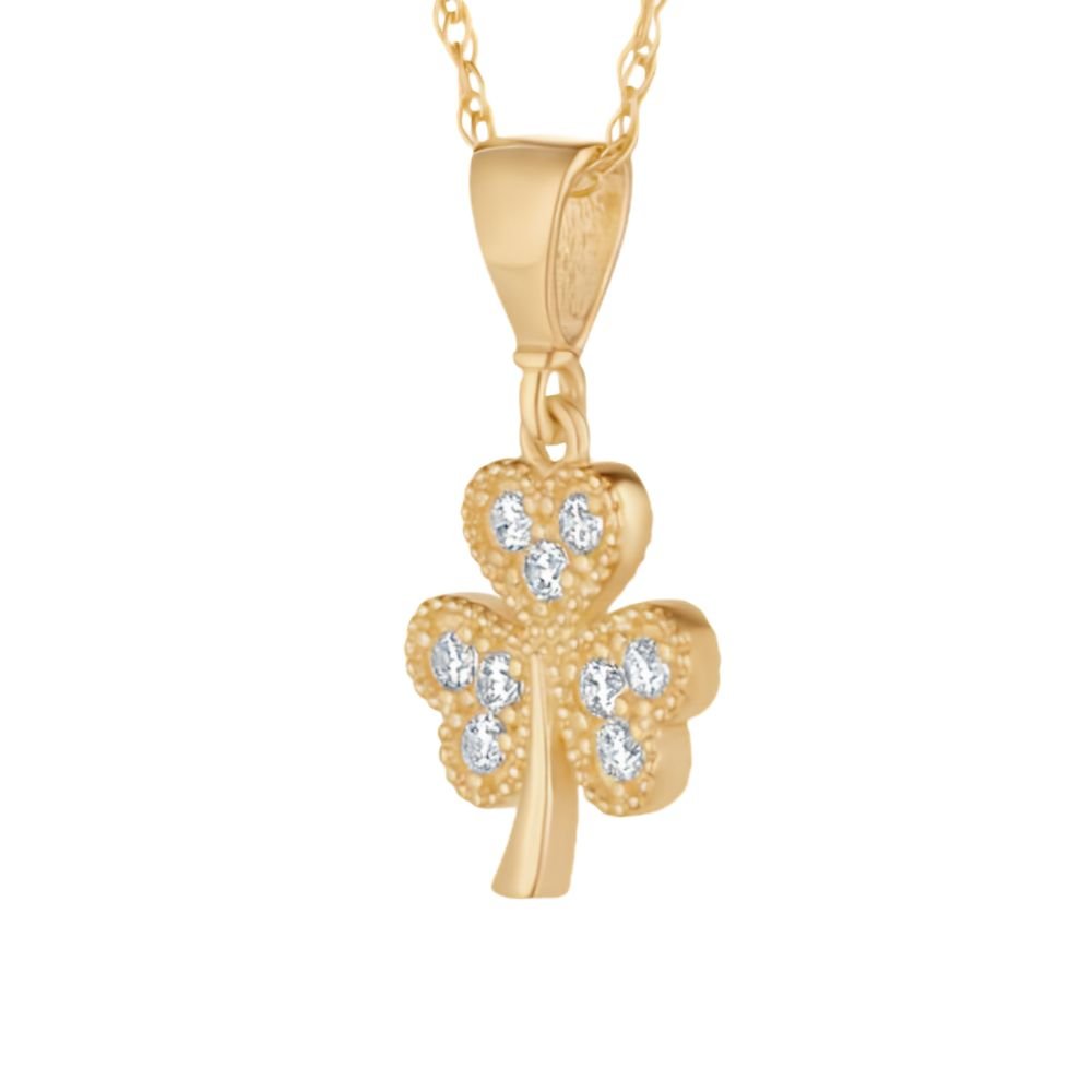 10K Gold CZ Shamrock Necklace - Multi CZ Stones