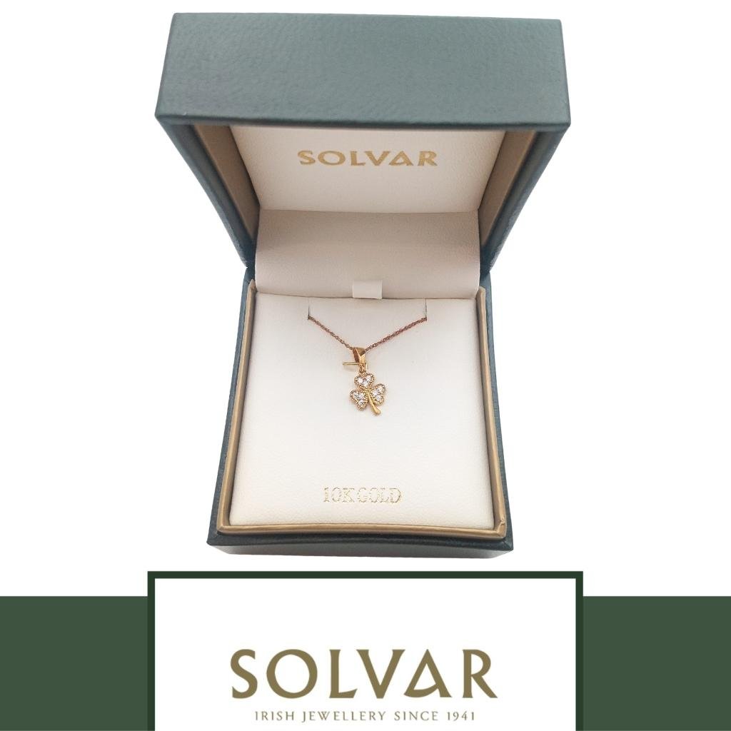 10K Gold CZ Shamrock Necklace- Multi CZ Stones