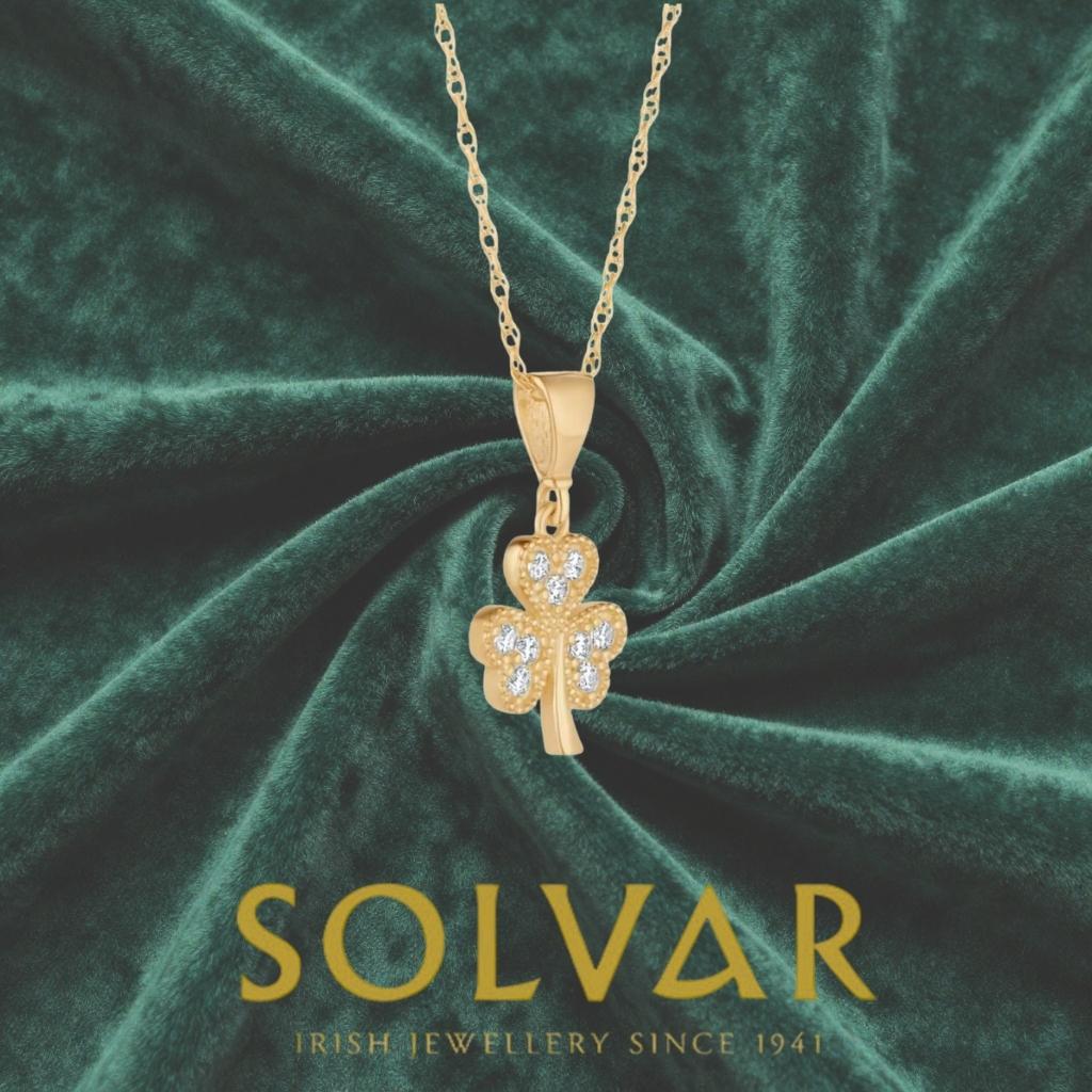 10K Gold CZ Shamrock Necklace- Multi CZ Stones