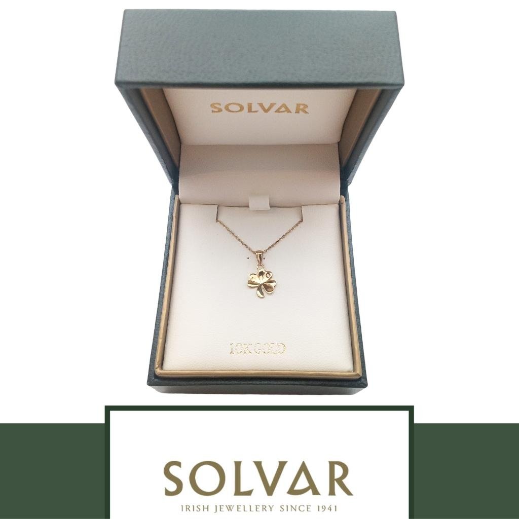 10K Gold CZ Shamrock Necklace- Single CZ Stone
