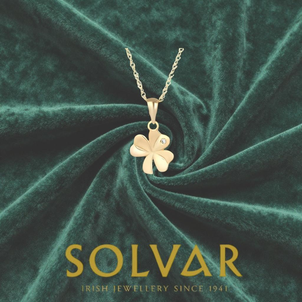 10K Gold CZ Shamrock Necklace- Single CZ Stone