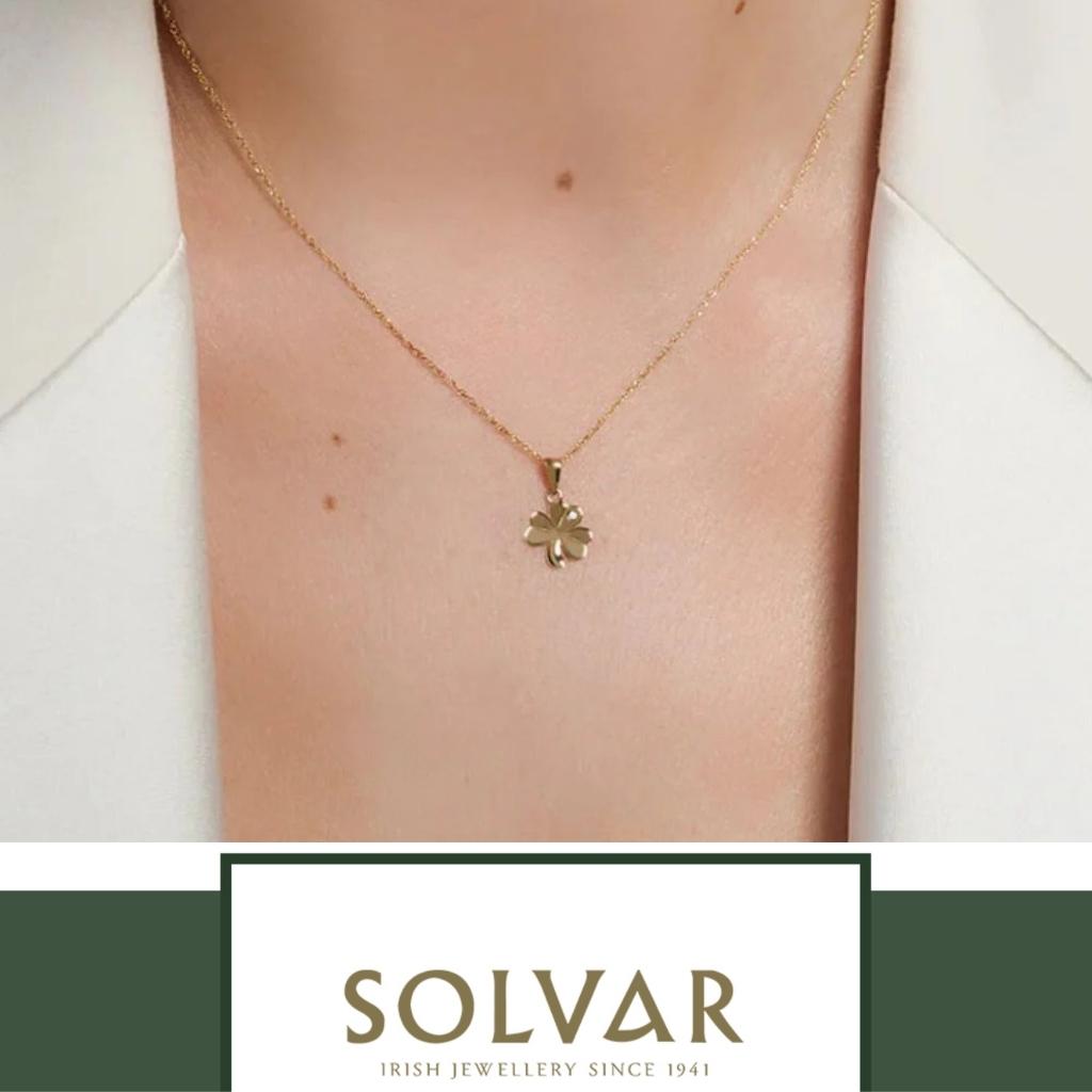 10K Gold CZ Shamrock Necklace- Single CZ Stone