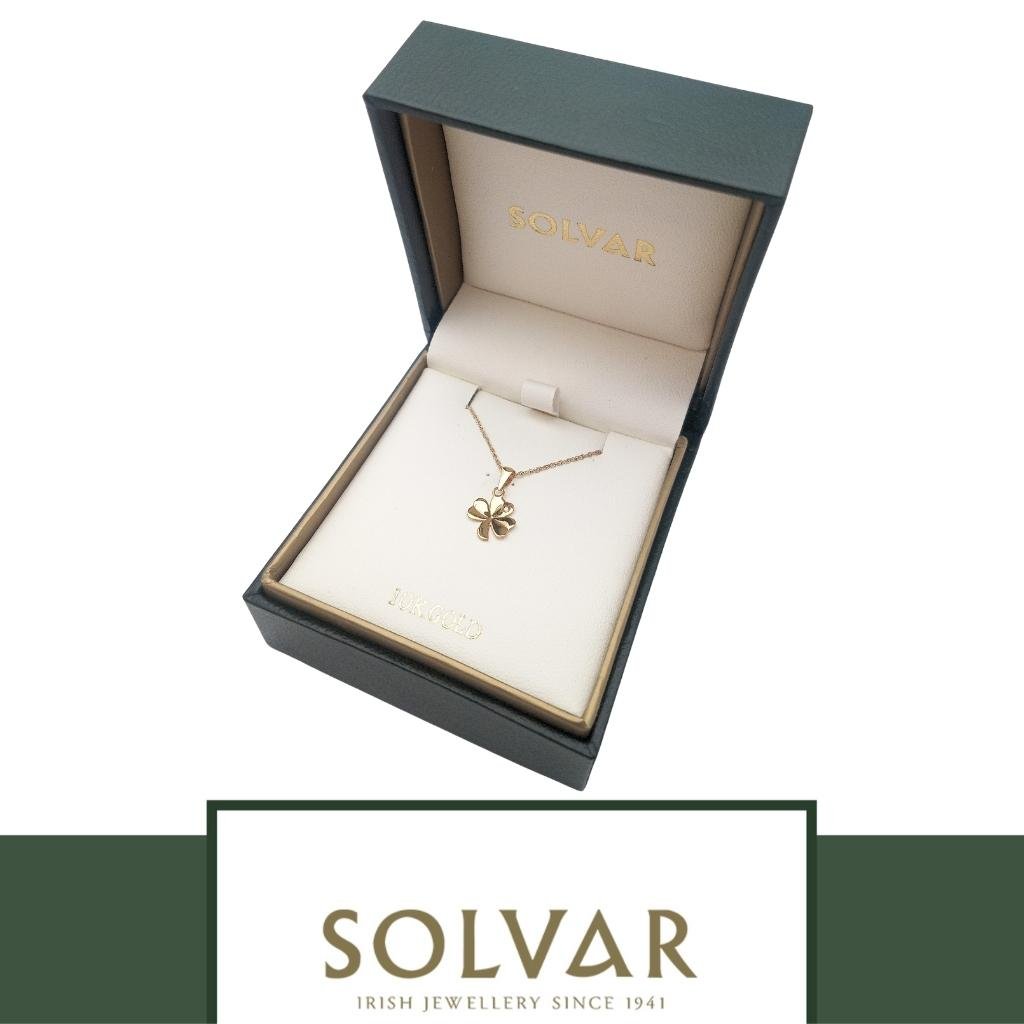 10K Gold CZ Shamrock Necklace- Single CZ Stone
