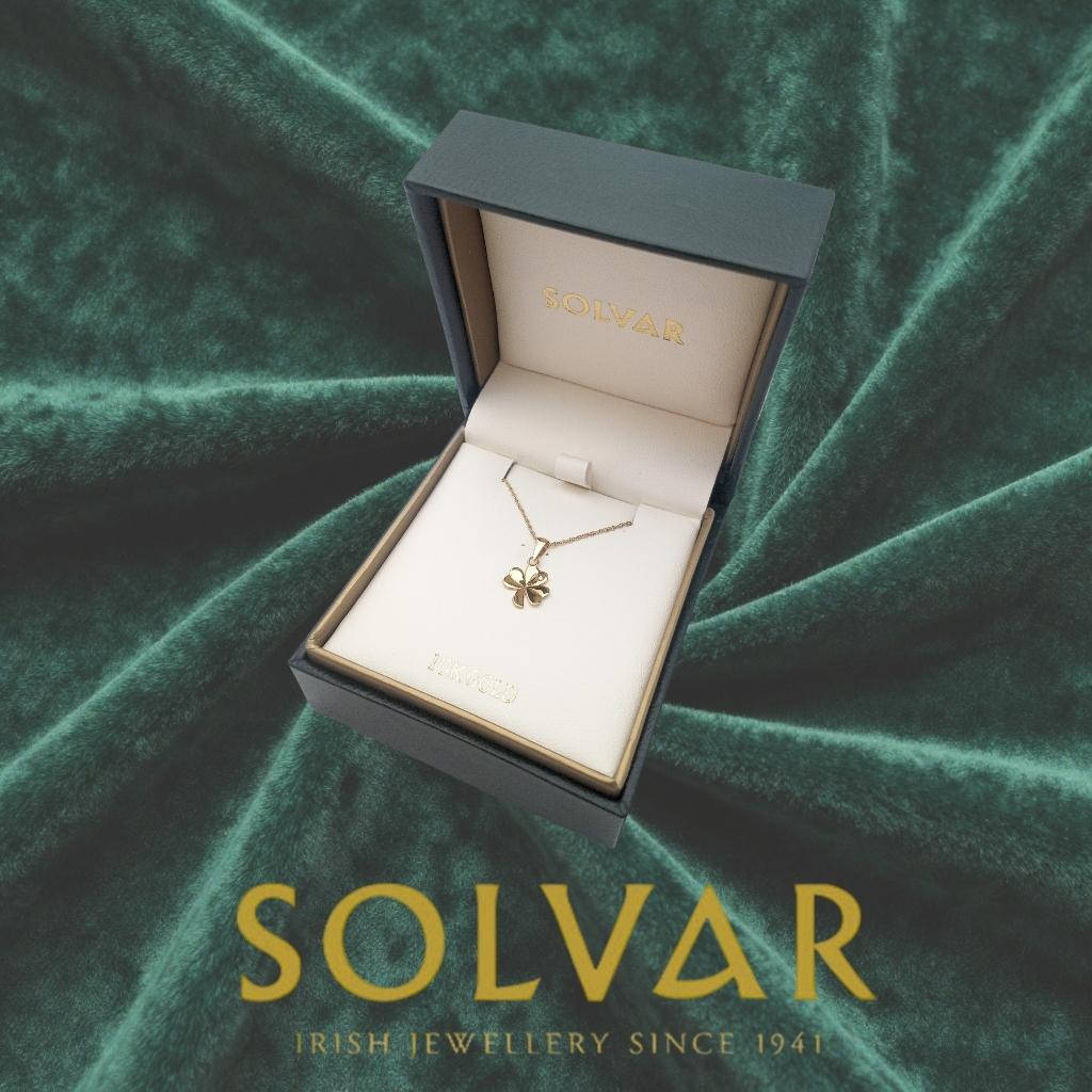 10K Gold CZ Shamrock Necklace- Single CZ Stone