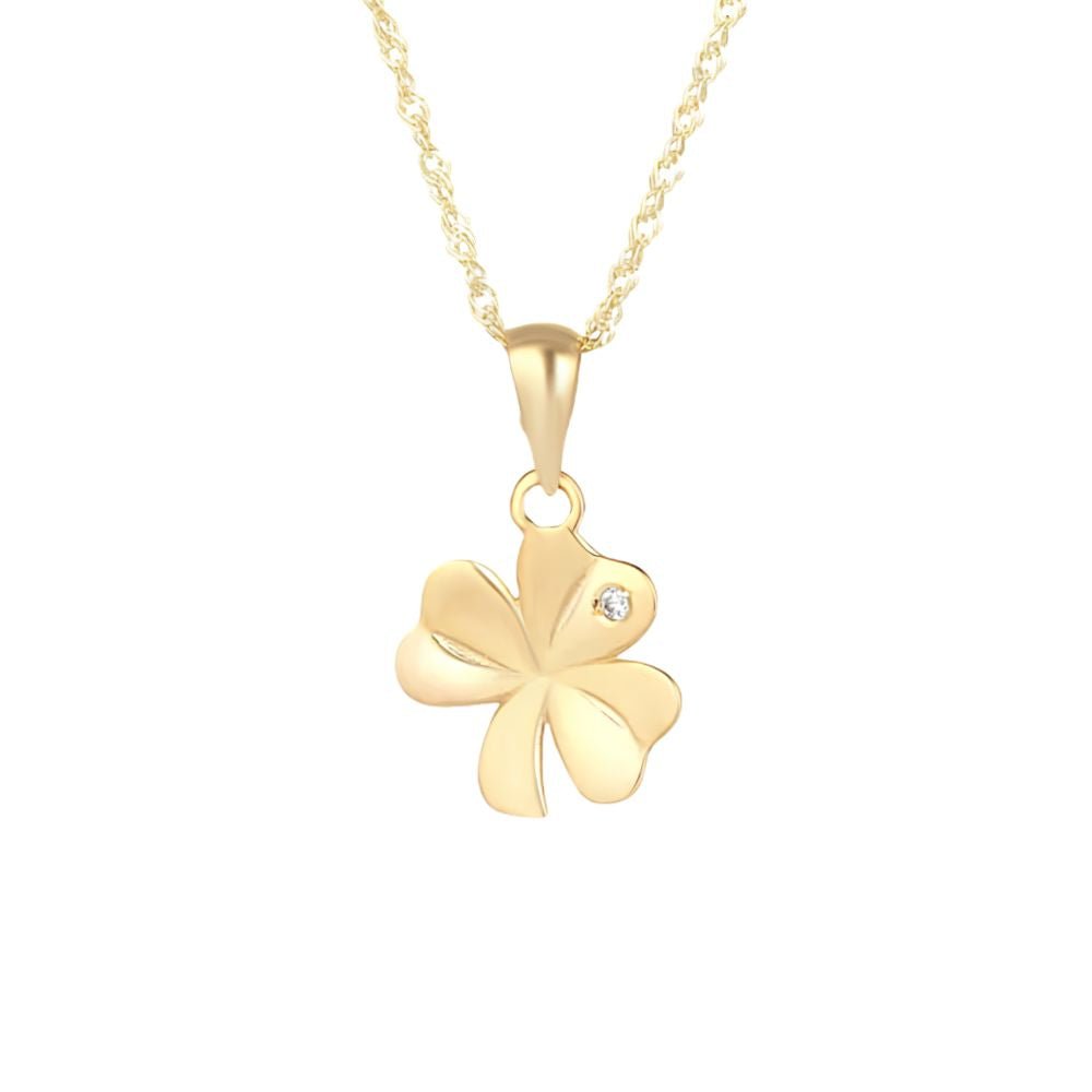 10K Gold CZ Shamrock Necklace - Single CZ Stone - The Celtic Gift Store - Necklaces