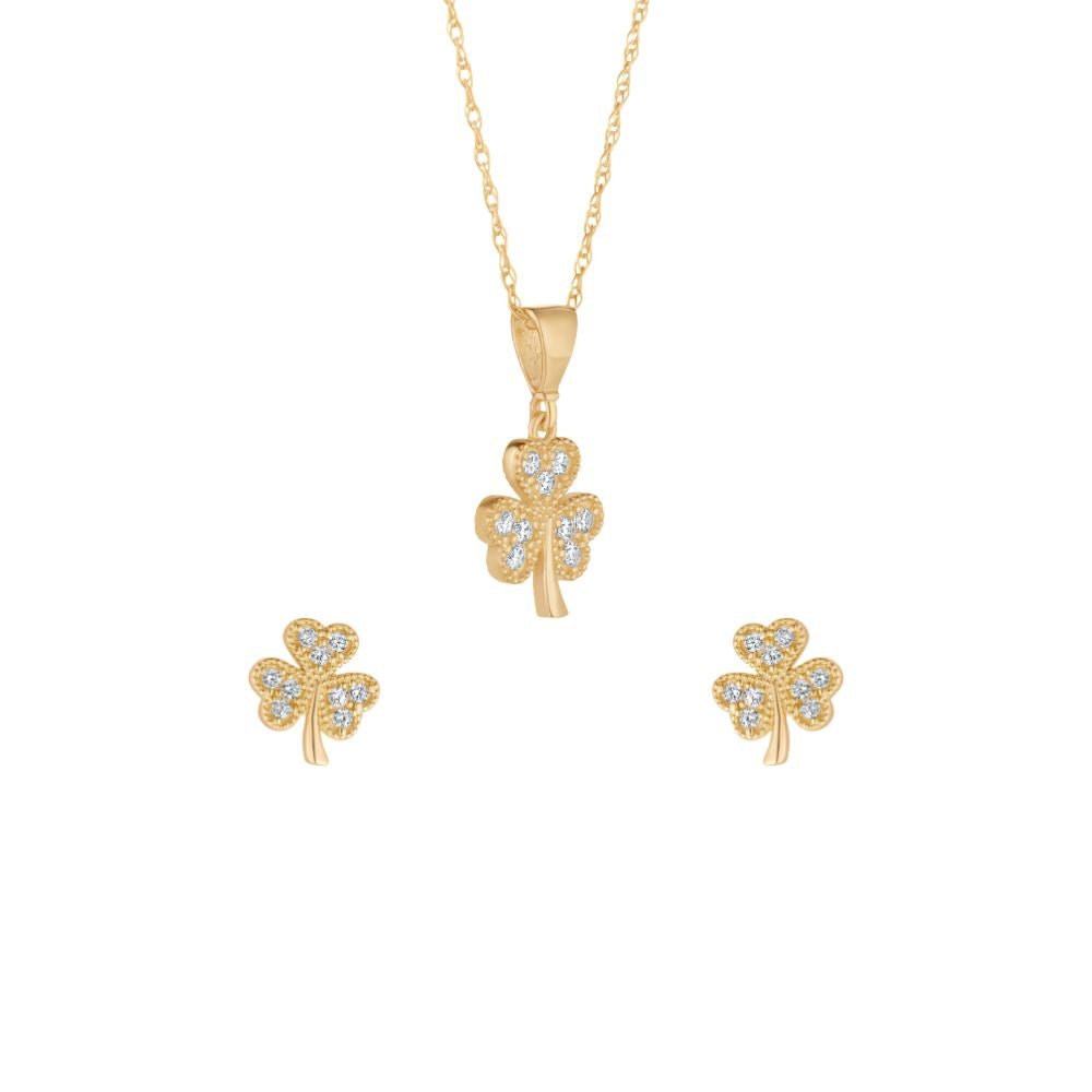 10K Gold Shamrock Stud Earrings - Multi CZ Stones