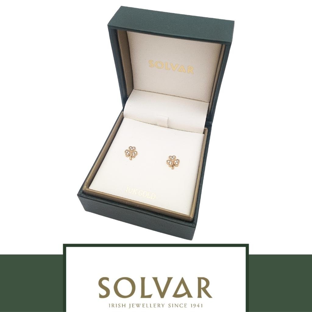 10K Gold Shamrock Stud Earrings- Multi CZ Stones