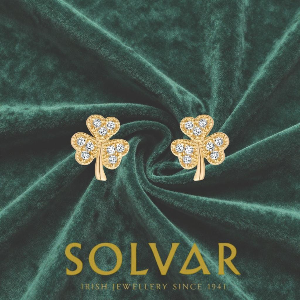 10K Gold Shamrock Stud Earrings- Multi CZ Stones