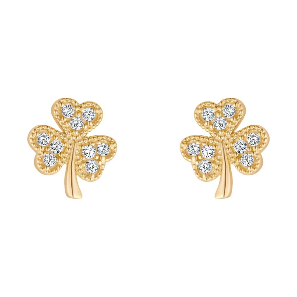 10K Gold Shamrock Stud Earrings - Multi CZ Stones - The Celtic Gift Store - Earrings
