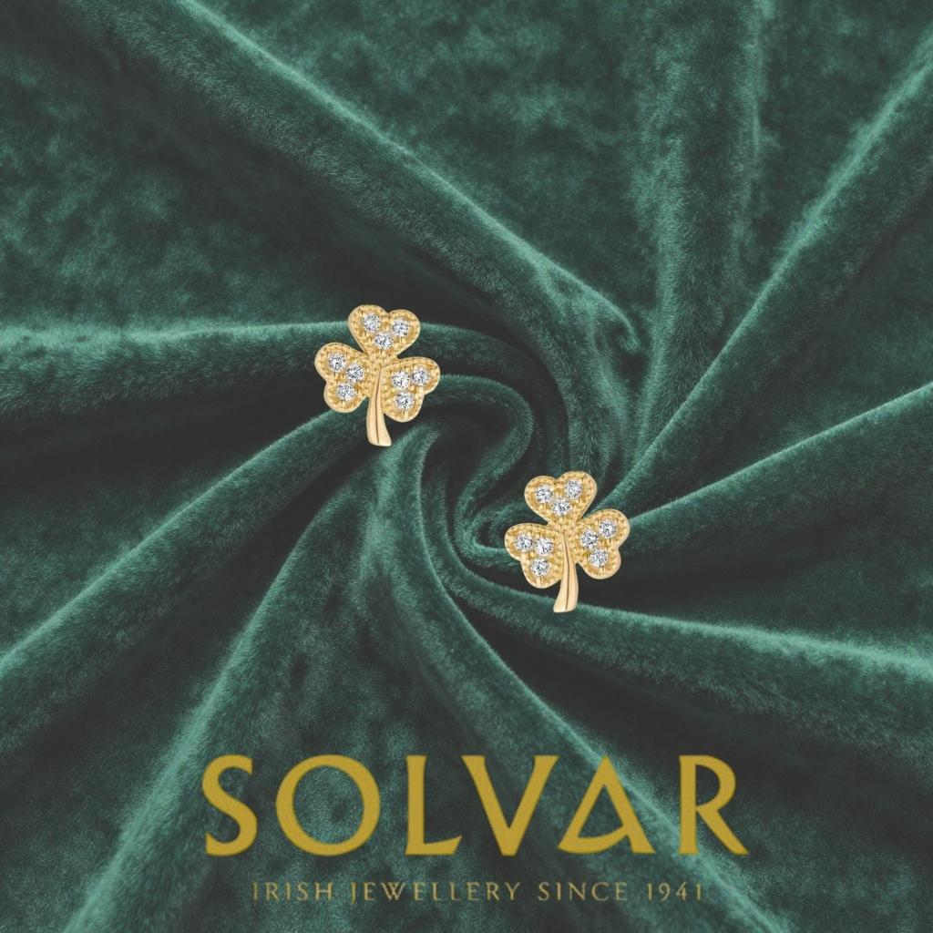 10K Gold Shamrock Stud Earrings- Multi CZ Stones