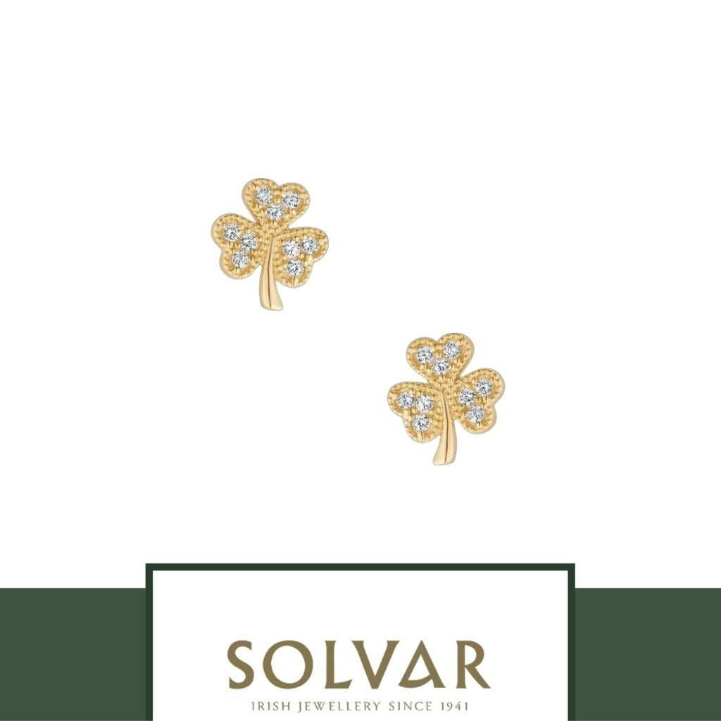 10K Gold Shamrock Stud Earrings- Multi CZ Stones
