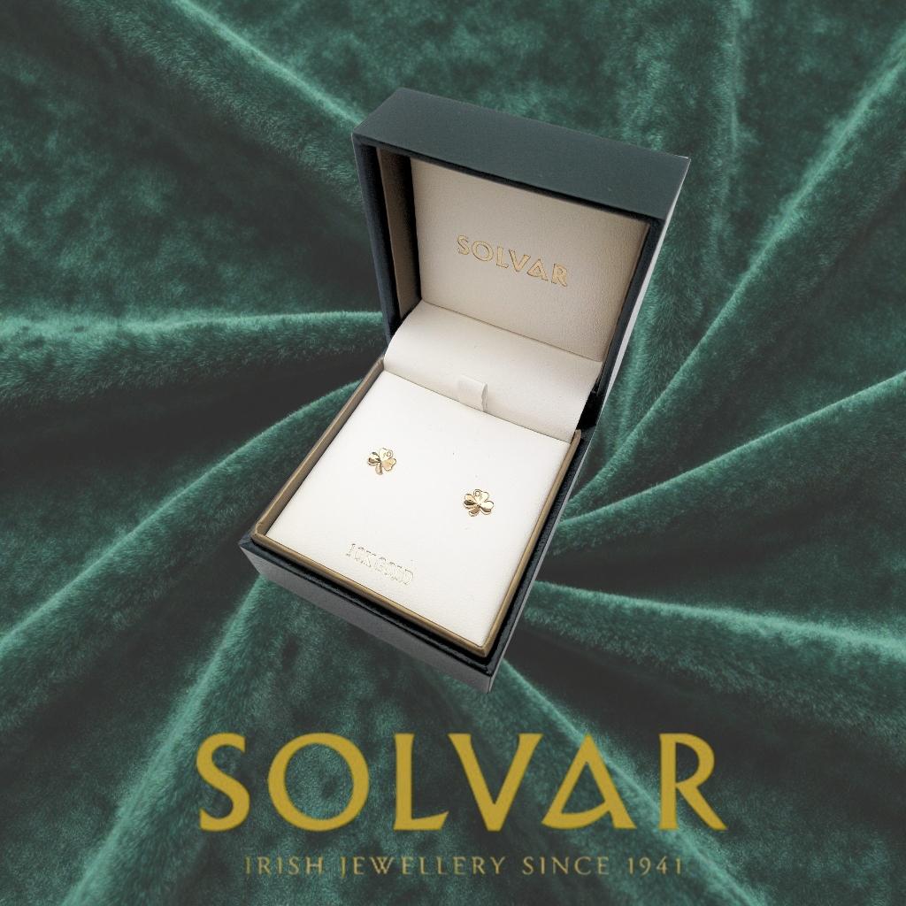 10K Gold Shamrock Stud Earrings- Single CZ Stone