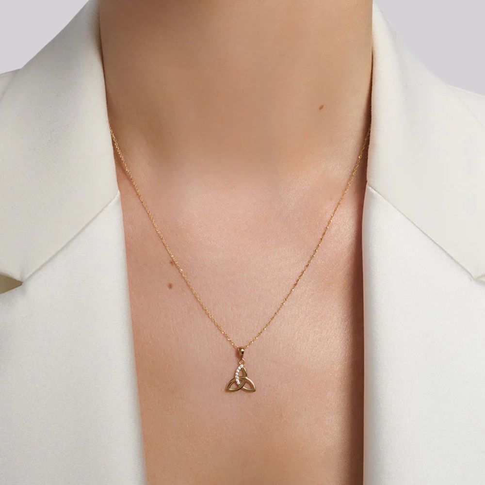 10K Gold Trinity Knot Necklace with CZ