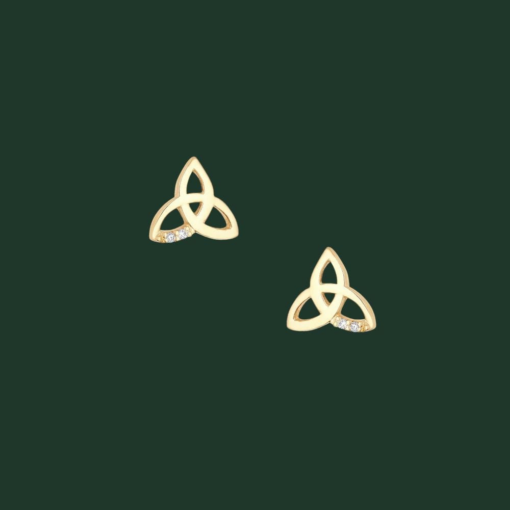 10K Gold Trinity Knot Stud Earrings with CZ