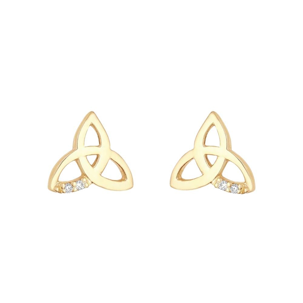 10K Gold Trinity Knot Stud Earrings with CZ - The Celtic Gift Store - Earrings
